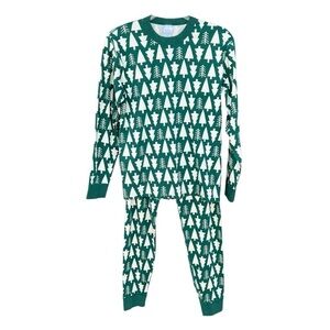 Hanna Andersson Organic Cotton Winter Green Holiday Long John Pajama Set Medium